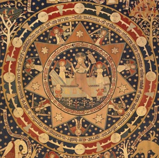 Osterteppich (Detail), Kloster Lüne, 1504/05 Leinengewebe, Wollgarn, Klosterstich, ca. H. 475 cm; B. 420 cm, MKG, Foto: Hiltmann/Rowinski/Torneberg, MKG