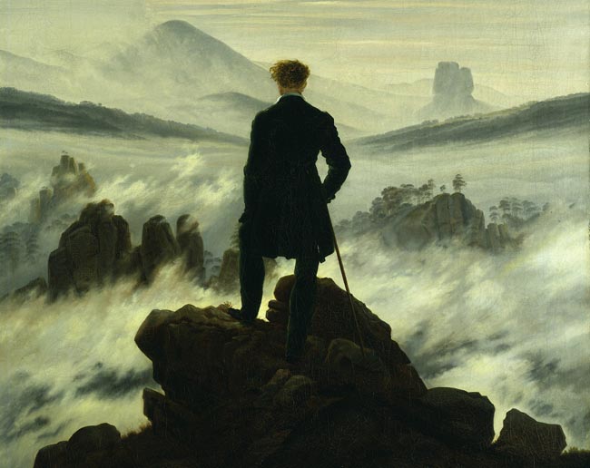 Caspar David Friedrich (1774–1840), Wanderer über dem Nebelmeer, um 1818, Öl auf Leinwand, 94,8 x 74,8 cm. Dauerleihgabe der Stiftung für die Hamburger Kunstsammlungen © Hamburger Kunsthalle/bpk Photo: Elke Walford