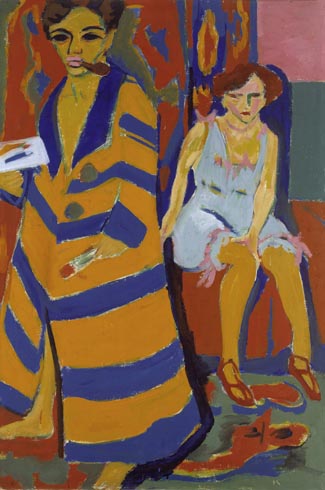 Ernst Ludwig Kirchner (1880–1938), Selbstbildnis mit Modell, 1910, überarbeitet 1926. Öl auf Leinwand, 150,4 x 100 cm © Hamburger Kunsthalle/bpk. Photo: Elke Walford